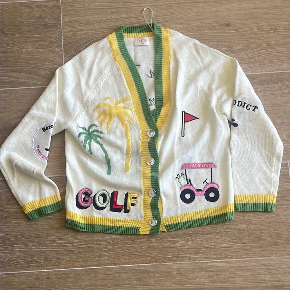Jennifer Miller Jewelry Fate Golf Themed Cardigan with Embroidered Details